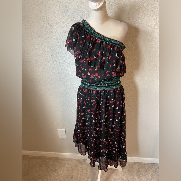 Joie Hafsa One Shoulder Silk Floral Dress Size Small Black Red Pink - Picture 2 of 9